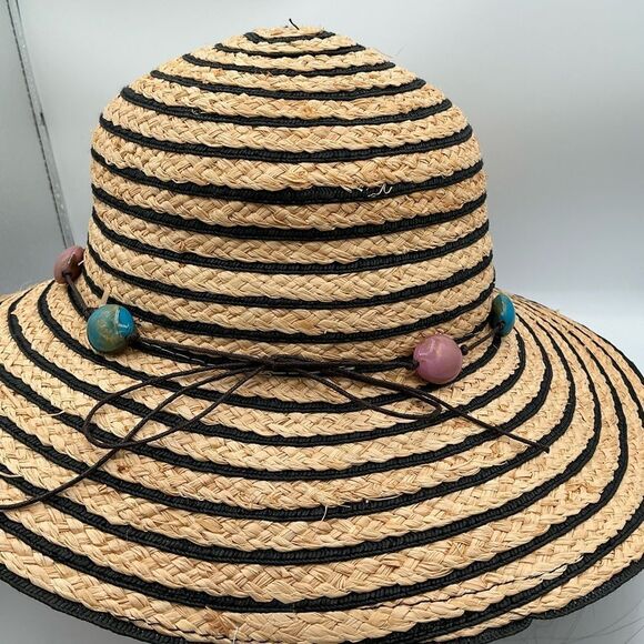 Sun and Sand Tan and Black Wide-Brimmed Hat with Floppy Design - Picture 1 of 6